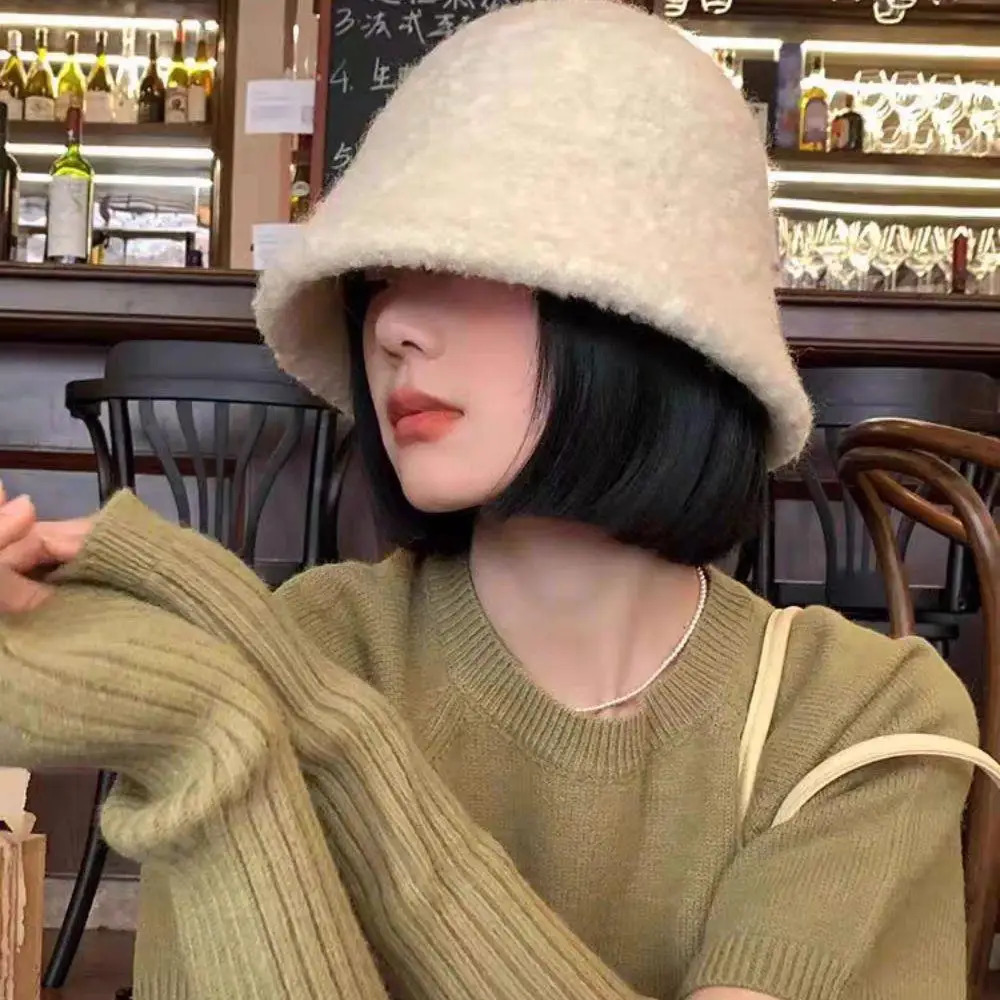 Winter Bucket Hat Felt Lamb Wool For Girl Autumn And Winter Fashion Fur Panama Hip Hop Hat Y2K Cap Womens Hats Warm 251210