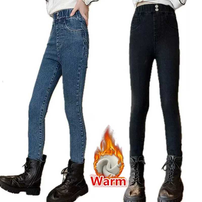 Fille hiver taille haute isoler jean skinny pour enfants noir bleu thermique pantalon en jean ajusté enfant leggings jean pantalonT251212