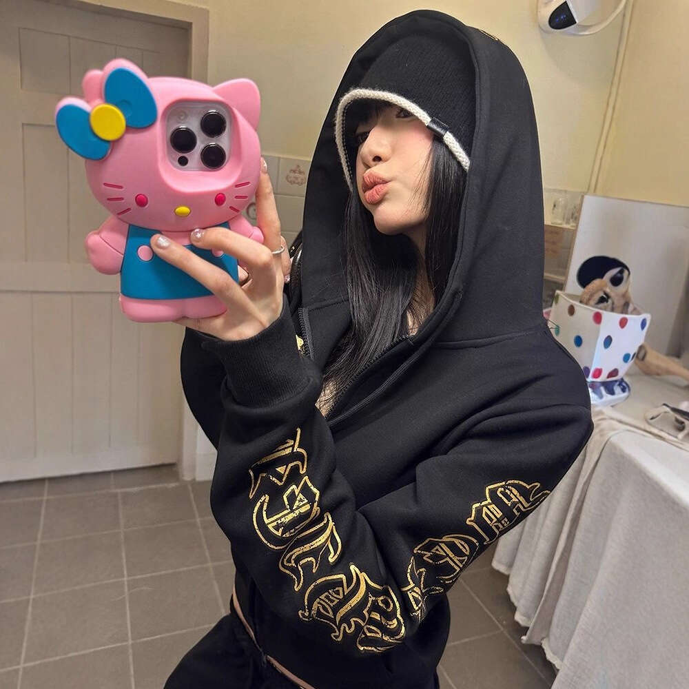 Retro Style Hooded Cardigan Sweatshirt With Gothic Letter Print Men Women Loose Casual Jacket For Spring And Autumn Luxury