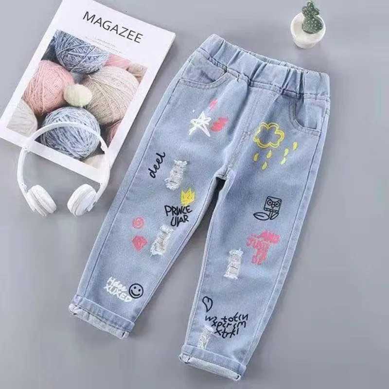 2-6 Y Girls Jeans 2023 Spring and Autumn New Print Girls Light Color Fashionable Jeans Kids Loose Girls Pants Kids TrousersT251212-image-1088147504