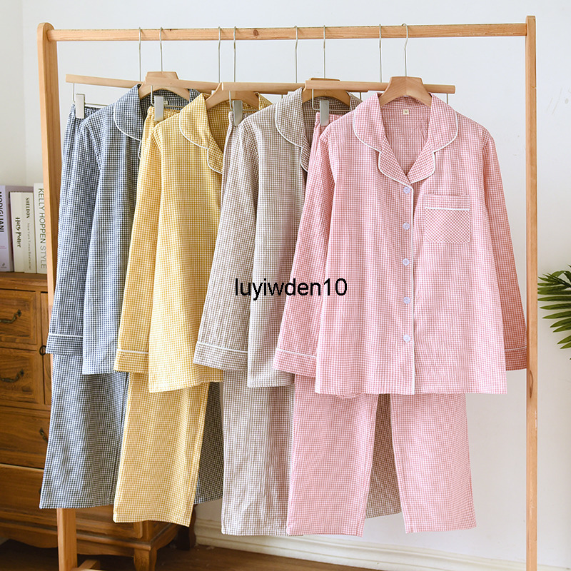 Women's Sleep Lounge Womens Sleepwear Womens Washed Cotton Plaid Long Sleeve suit Pajamas Available in Multicolor