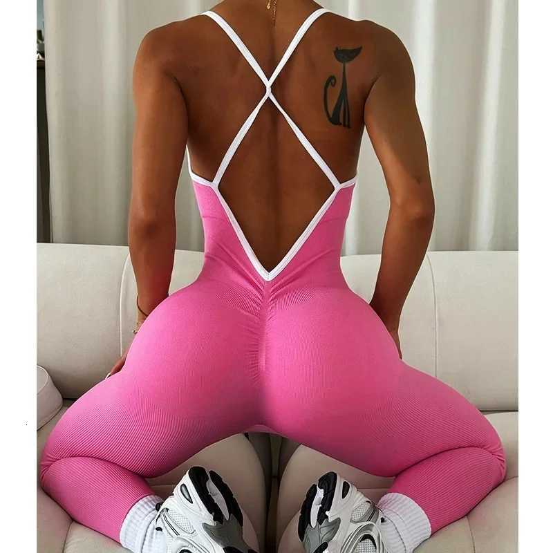 Cloud Rise Girls Pink Sports Jumpsuit Running One Piece Bodysuit Workout Rompers Women Overalls Sportswear Gym Fitness Yoga SuitT251212-image-1088148497
