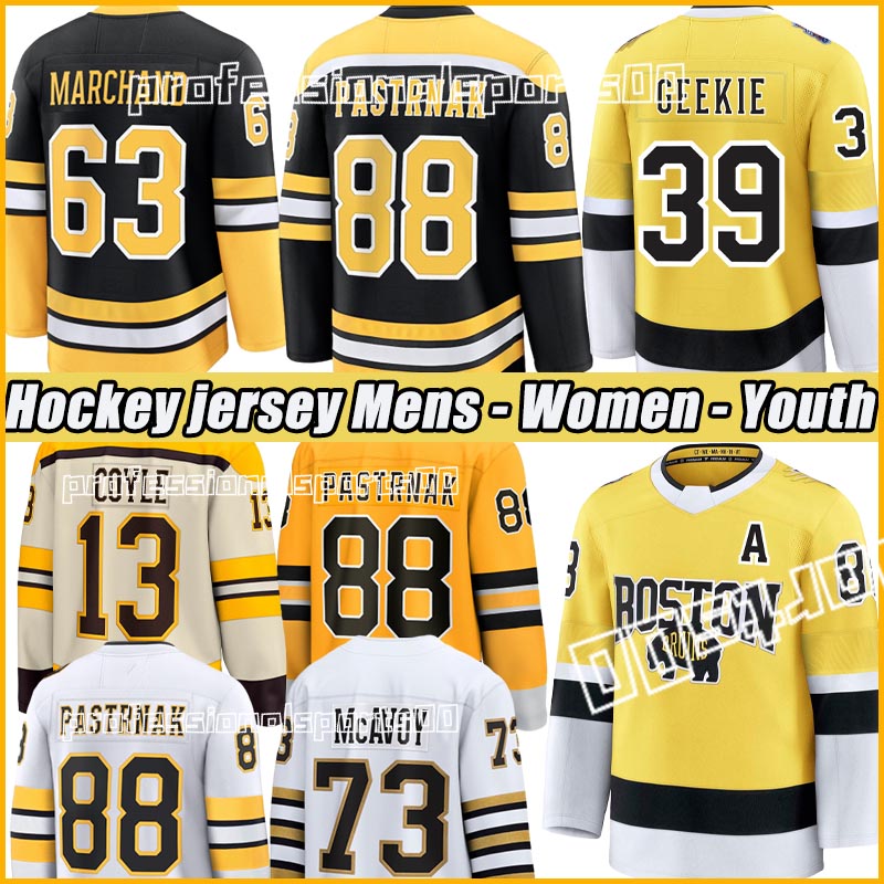 88 Pastrnak A Bostoncity Bruins Jersey #63 Marchand C #28 Lindholm #1 Swayman Hockey Jerseys-image-937603437