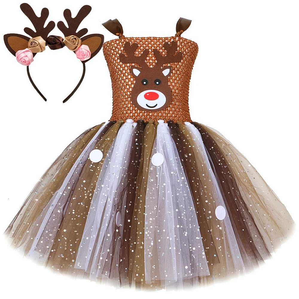 Sparkle Christmas Deer Costumes for Baby Girls Reindeer Halloween Tutu Dress Kids Animal Elk Outfits Children New Year Clothes X251212