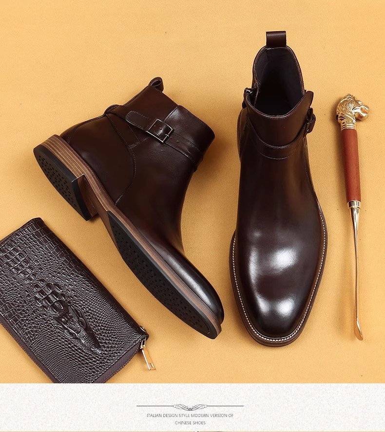 Genuine Leather Men's Business Boots High-Top Formal Shoes British Style Large Size Short Boots for Men
