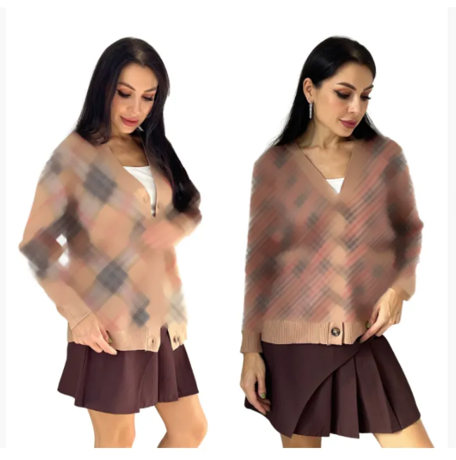 Winter Women's Sweater Casual Vintage Office Lady Knitting Long Sleeve Cardigans Women's V-Neck Plaid Print Elegant Sweater Top