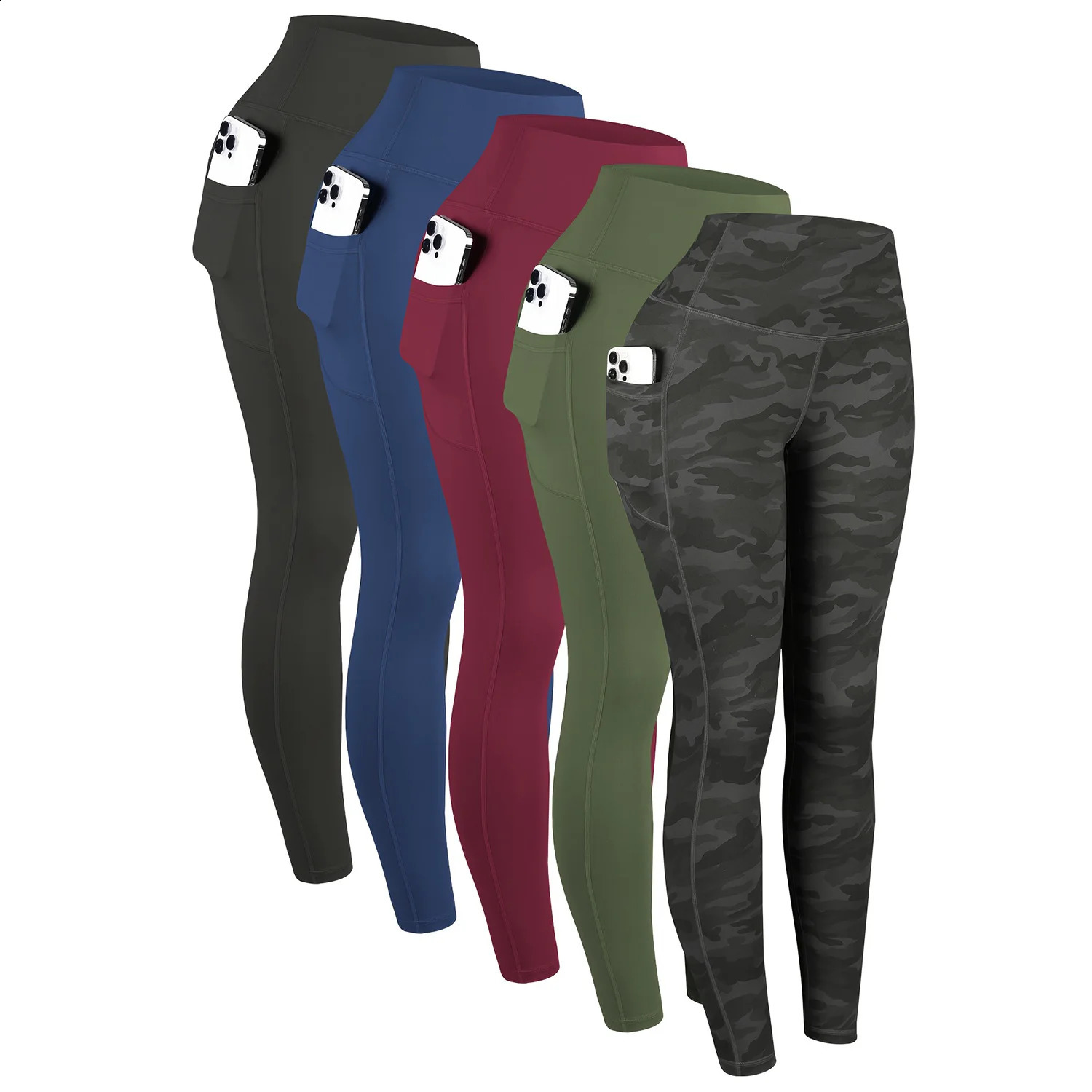 Womens Pockets Solid Color High-Waisted Yoga Hip Lift Pants Compression Leggings For Sports Fitness Running 251205