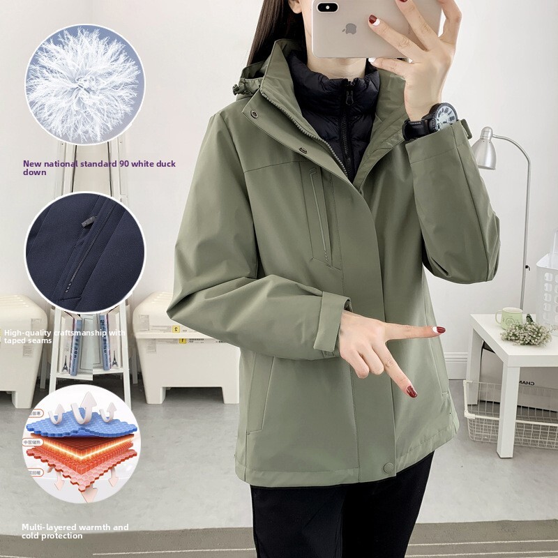 Jacket Coat for Men Women, Autumn Winter 2023 New Outdoor Three-in-One Detachable Down Jacket, Windproof and Waterproof, Trendy Brand