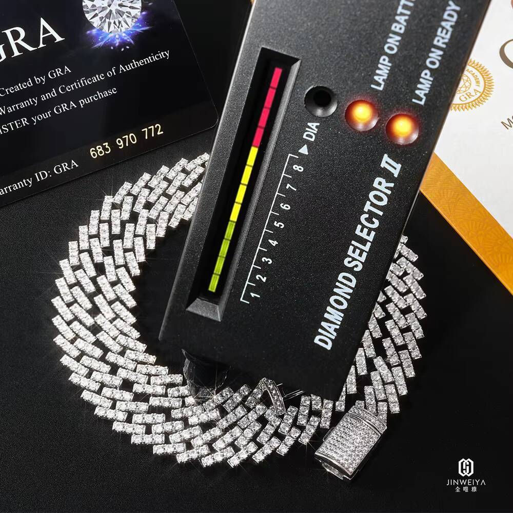 Hip Hop Mens Custom Cuban Necklace with 8mm VVS Moissanite Diamond Iced Out 925 Silver Link Chain Gold Plated