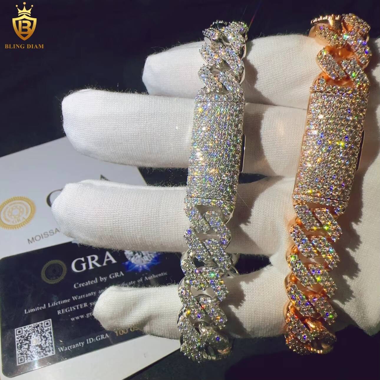 Fashion Jewelry Fine Sterling Silver 925 Iced Out Moissanite Diamond 126MM Hip Hop Jewelry Miami Cuban Link Chain Bracelet