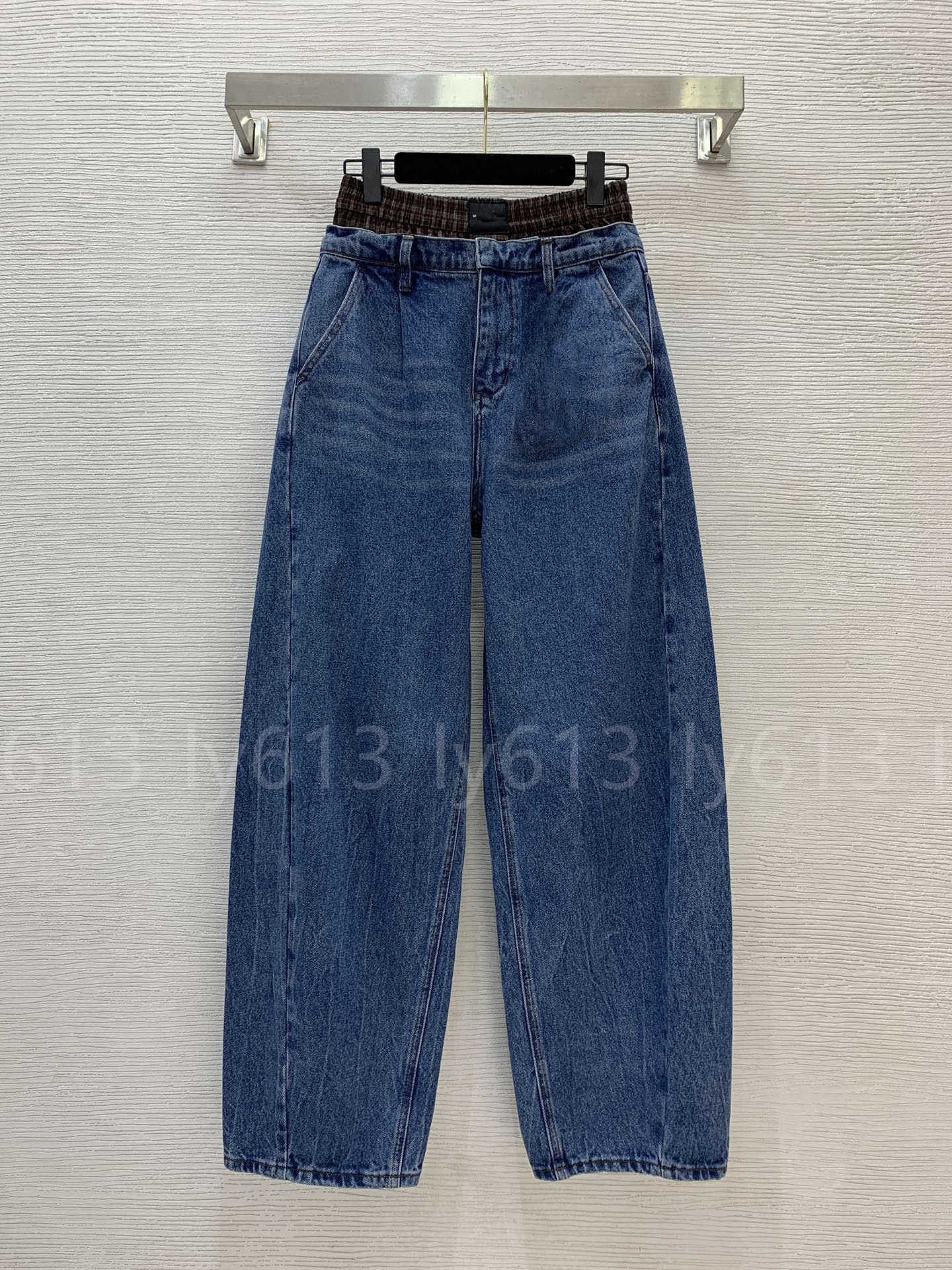 Faux two-piece patchwork designer jeans women Premium washed denim key chain waistband streetwear Letter logo fashion jeans