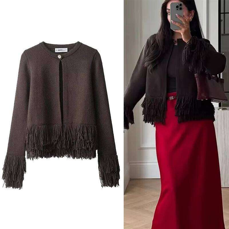 Designer Clothes Women Fashion Tassel Decoration Knitted Cardigans Long Sleeve Button Sweater Cardigan Autumn Winter New Style Outerwear Hot Selling