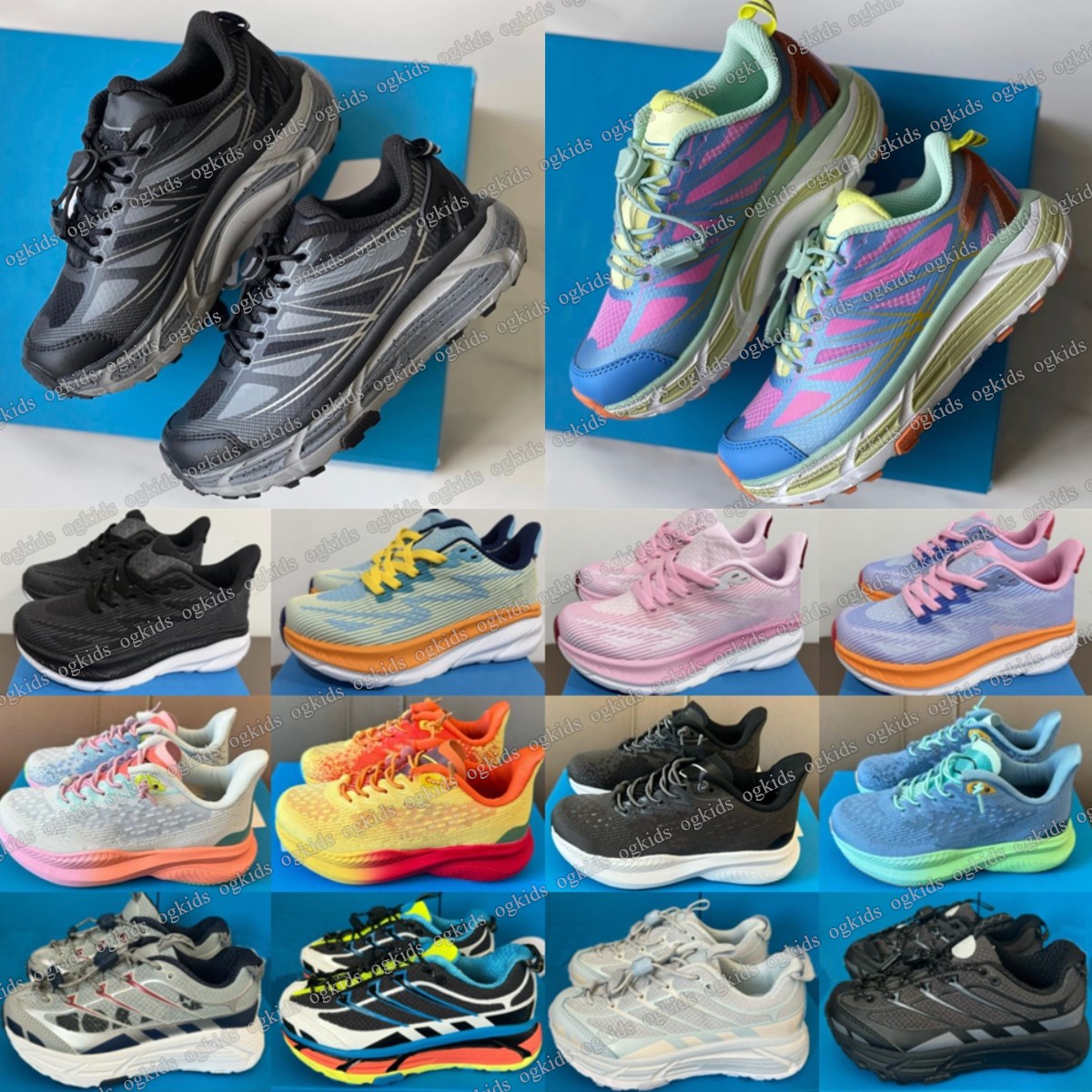 Kids shoes Clifton 9 4Y 5Y Toddler running Sneakers black Stone Blue Dark Citron Free People Girls Boys shoe Designer youth Runner breathable Tra-image-987368499