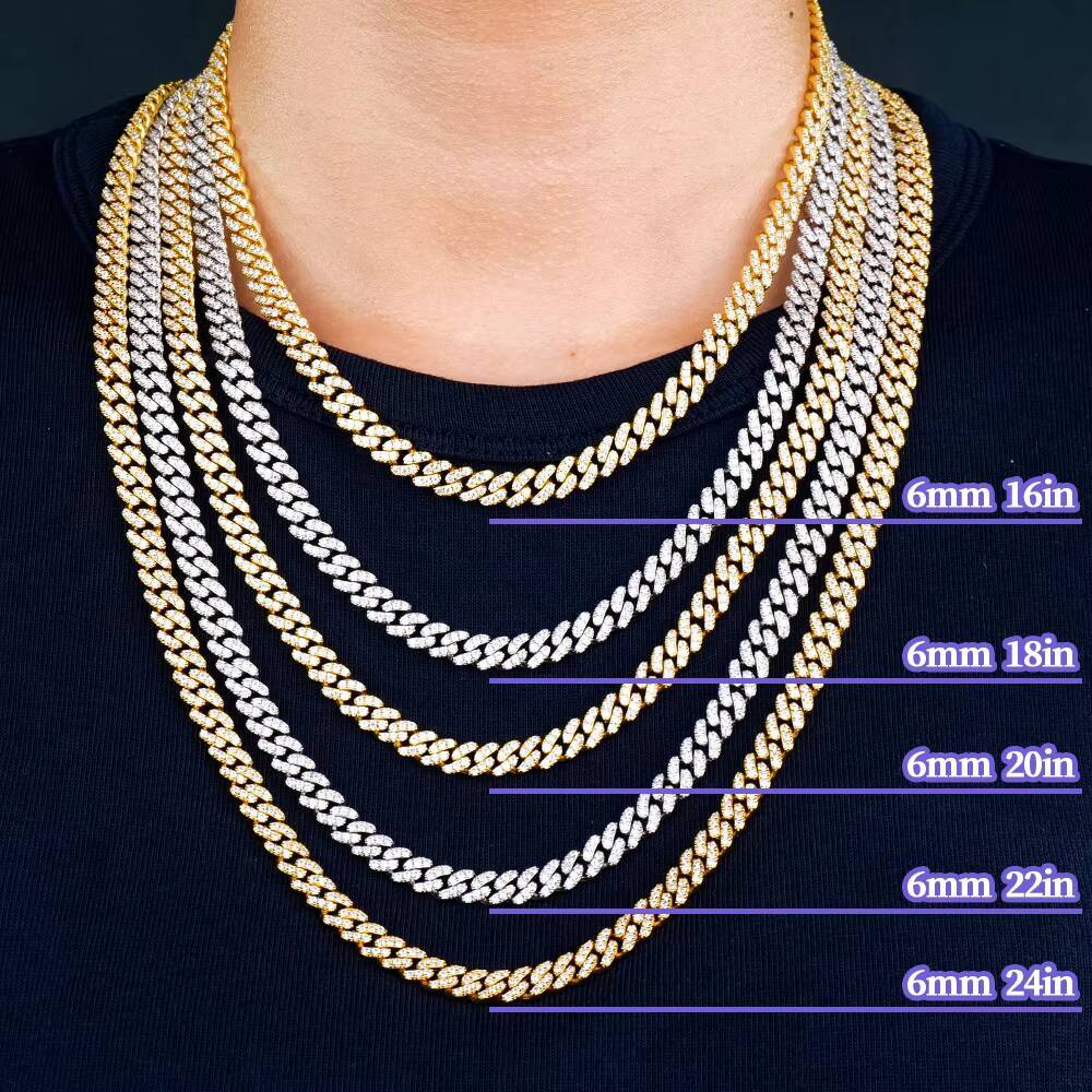 Wholesale Hiphop Miami Cuban Link Chain Necklace 925 Sterling Silver Iced Out Mossanite Moissanite Diamond Jewelry for Men Women
