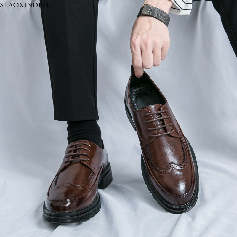STAOXINDIKE Cross-Border Large Size 46 Men's Leather Shoes 2025 Spring and Autumn Business Formal Groom Wedding Thick Sole Height-Increasing We