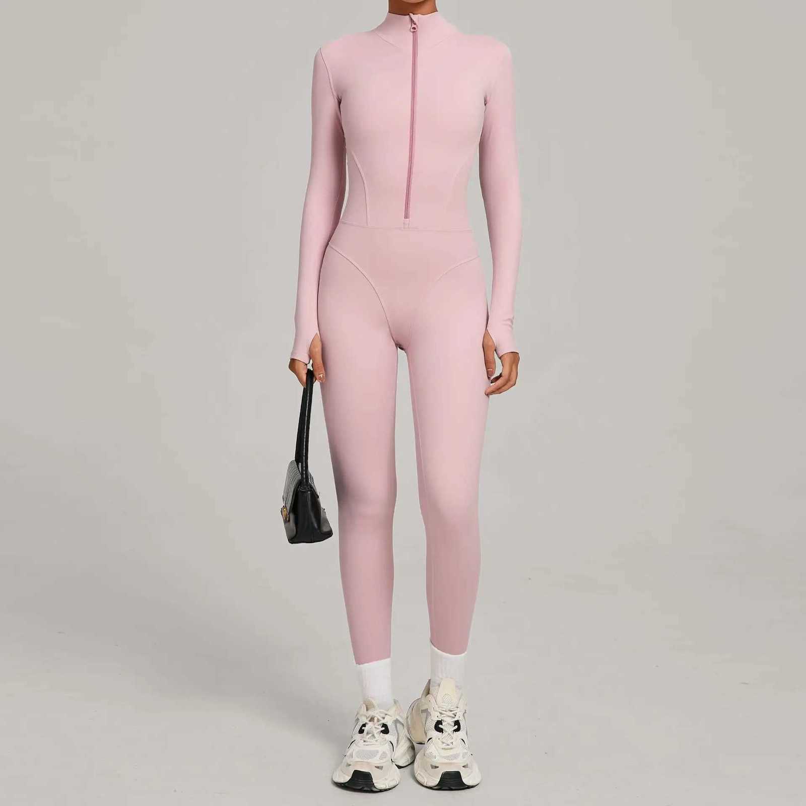 Autumn Winter Stand up Collar Half Zipper Velvet Long Sleeves Yoga Set jumpsuit Women Outdoor Warm jumpsuit Running Fitness suitT251212-image-1088145953