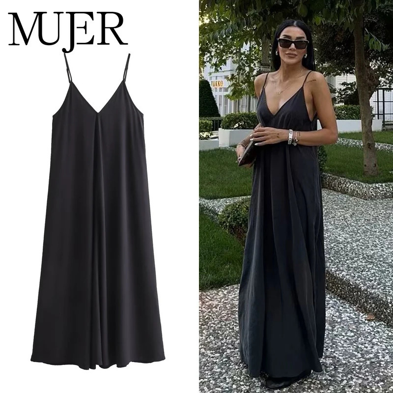 MUJER Black Slip Long Dresses for Women Red Draped Summer Dress Woman Sexy Backless Maxi Beach 251211