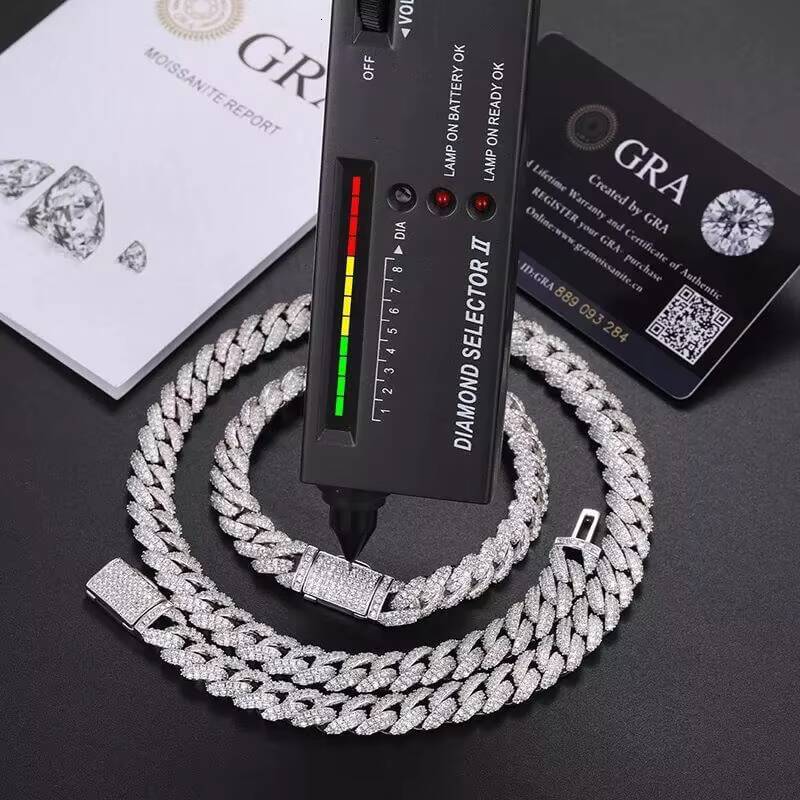 Wholesale Price Cuban Link Chain Necklace 10mm Hiphop Jewelry 925 Sterling Silver Moissanite Cuban
