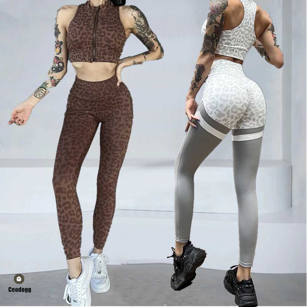 1/2PCS Zipper Leopard Sport Gym Yoga Sets Women Sport Bra Scrunch Pants Fitness Leggings Suits Workout Clothes for Women XP64T251212-image-1088148938
