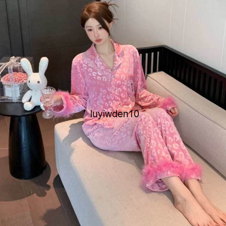 Women's Sleep Lounge Womens Sleepwear Pajamas Designer Luxcury Women Pyjamas Autumn Winter Long Sleeve Plus Size Sexy Leopard Print Set Interne