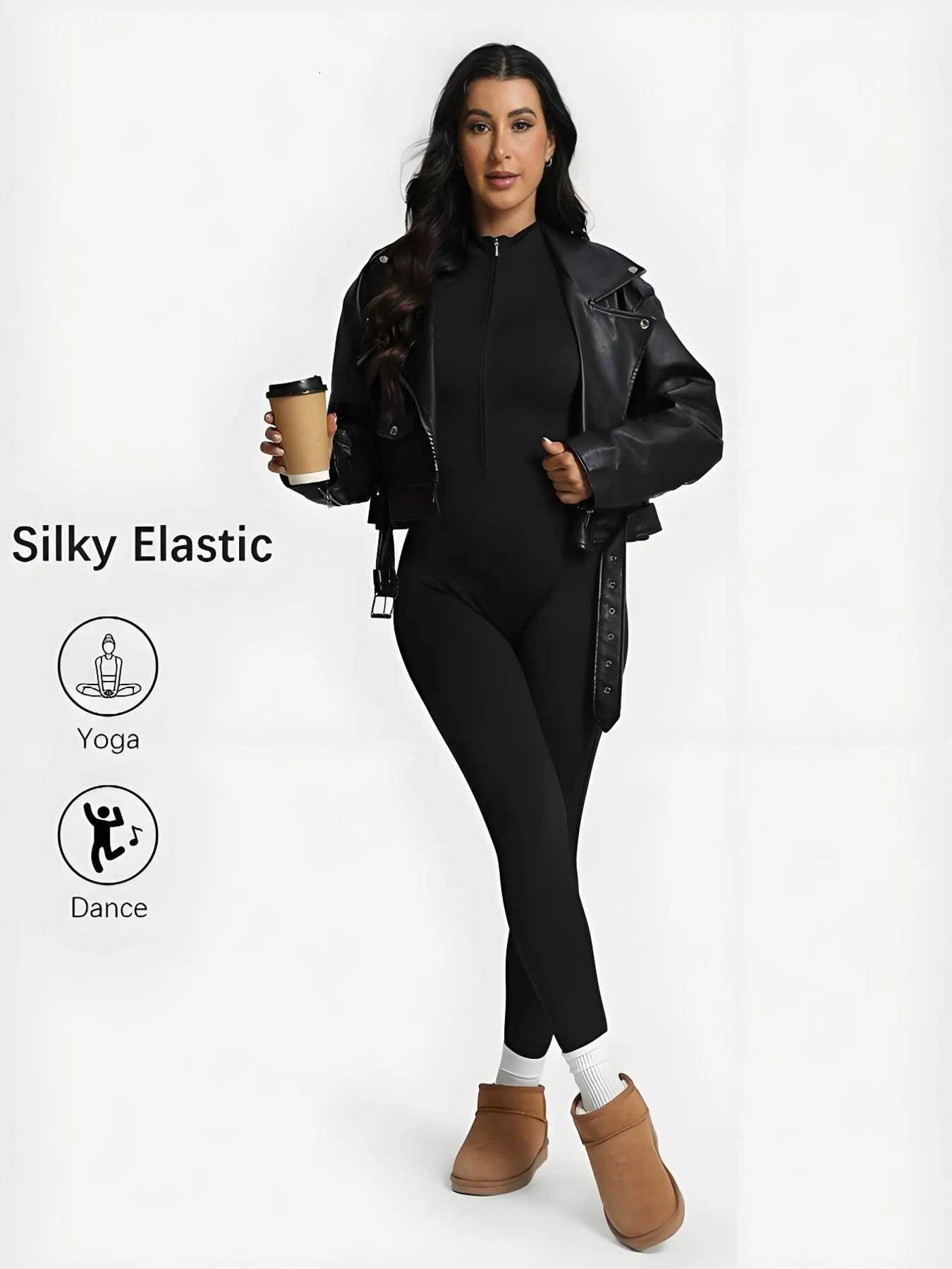 Long sleeved Prati Yoga Zipper jumpsuit for women slim fit lifting training suit running sports bodysuit fitness jumpsuitT251212-image-1088149699