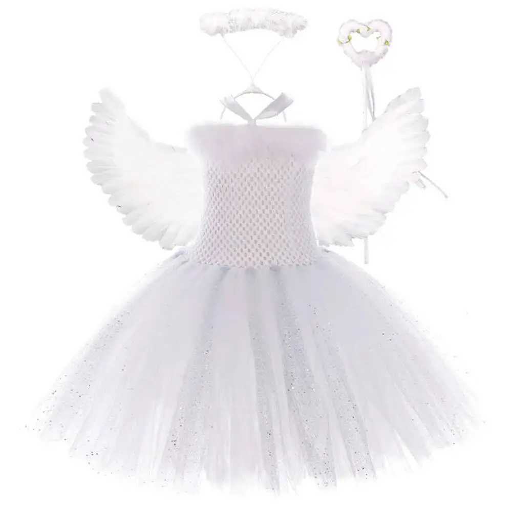 Silver Sequins White Angel Wings Tutu Dress for Girls Princess Christmas New Year Costumes Kids Girl Fairy Dresses for Birthday X251212