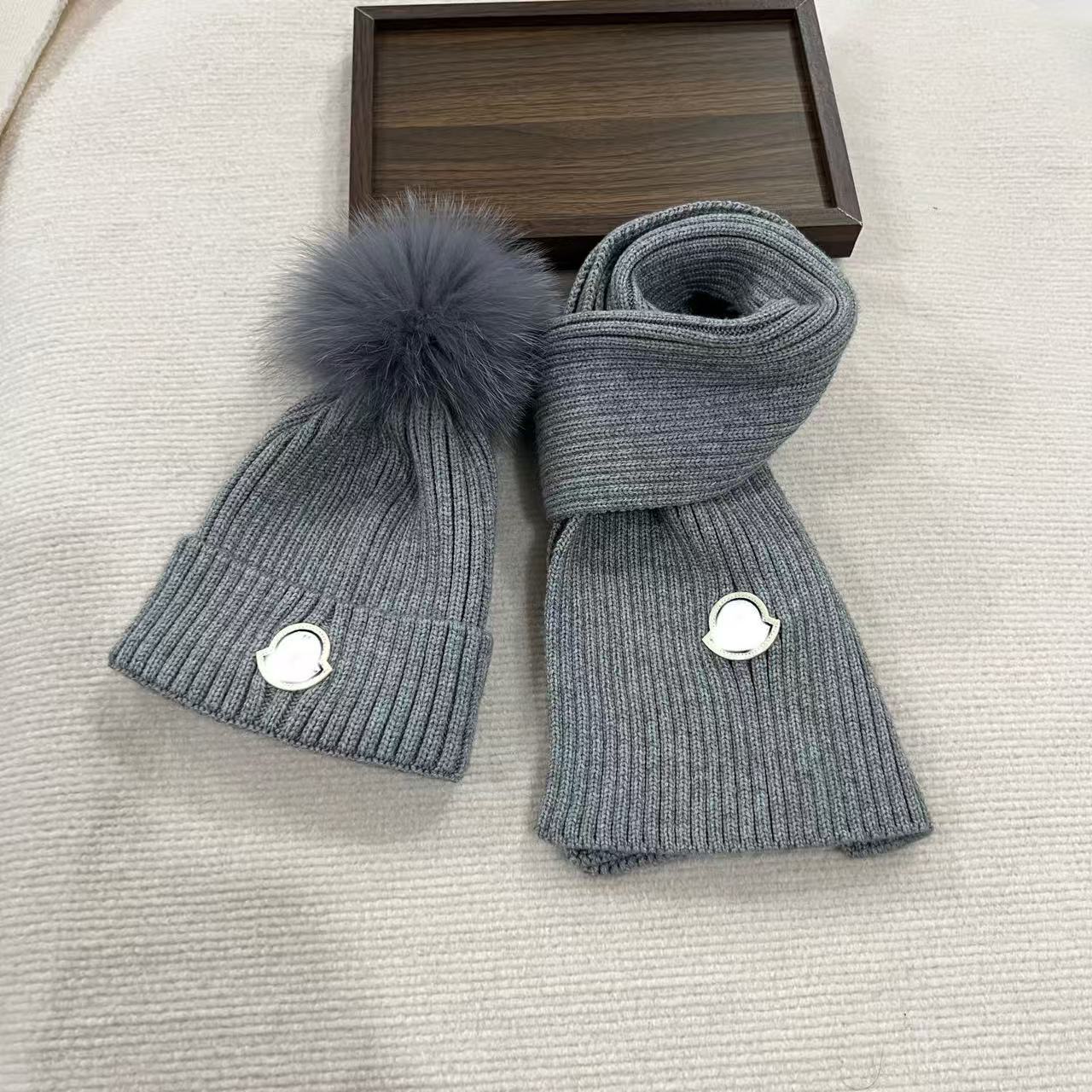 Designer Children's Winter Warm Knit Two-Piece Set with Pom-Pom Beanie & Solid Color Scarf for Girls & Boys