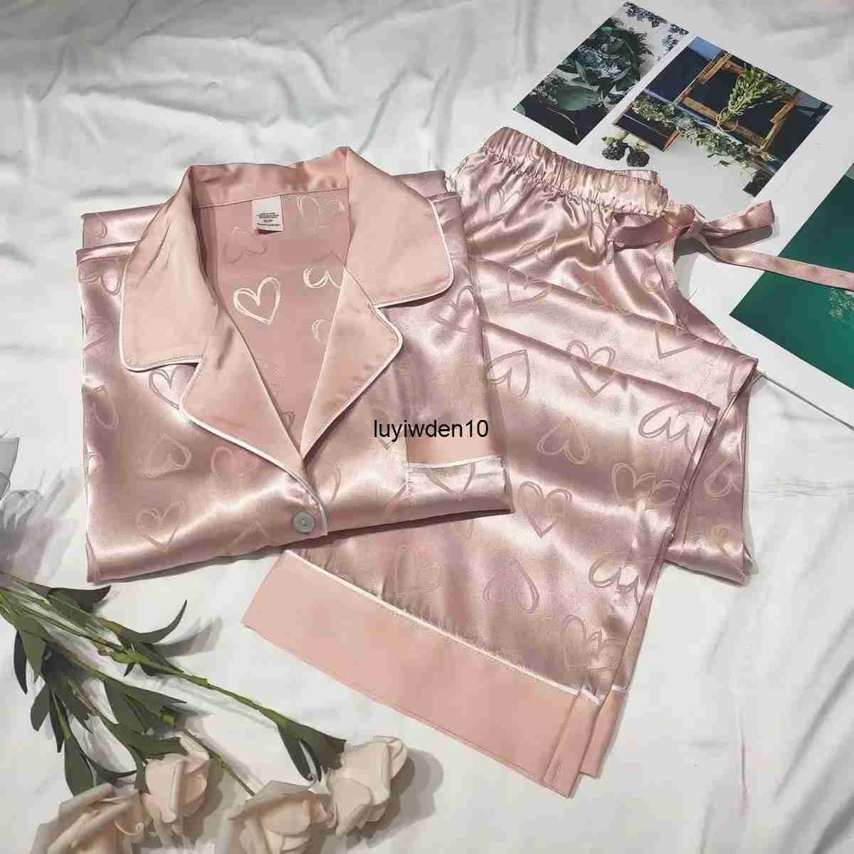 Women's Sleep Lounge Womens Sleepwear Highend Feelwomens Ice Silk Long Sleeve Pajama Set Arrival Heart n Summer Thin Homewear For Students 2501