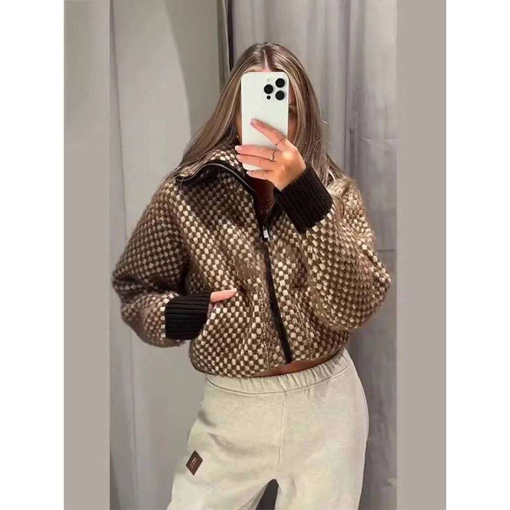 Designer Clothes Jacket Fashion Splicing Knitted Short Coat Women Casual High Street Long Sleeve Autumn New Bomber Jackets Outerwear Hot Selling