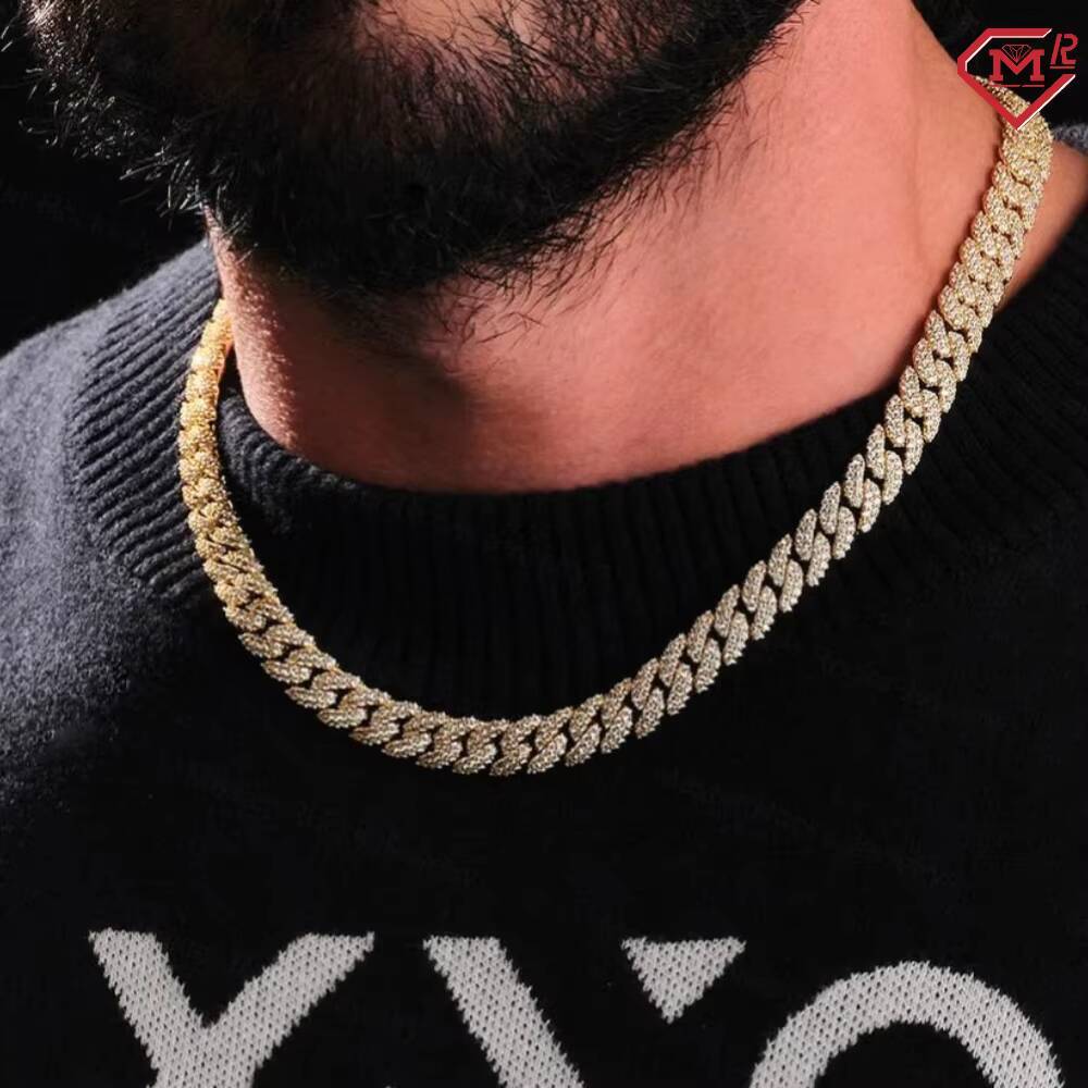 Hiphop Miami Cuban Link Chain 8mm 2 Rows 925 Sterling Silver Vvs Iced Out Moissanite Cuban Chain
