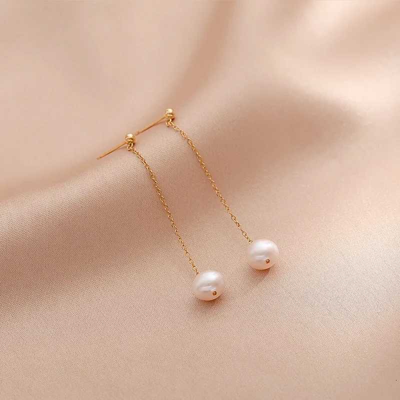 Minar Luxury Round Freshwater Pearl Dangle Earring for Wen Mujer Gold Color Chain Long Tassel Earring Wedding Bridal Jewelry X251212