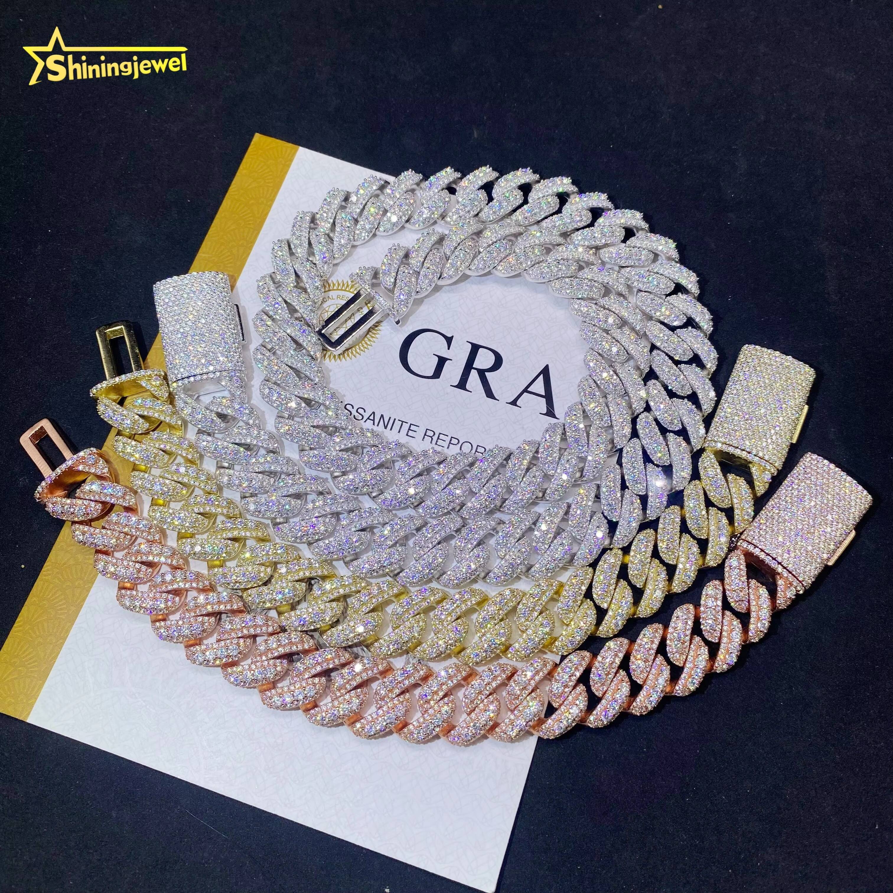 Hot Sale 15mm 925 Silver VVS Moissanite Cuban Link Chain Bracelet Rise Diamond Fine Hip Hop Jewelry Iced Out Diamond Necklace