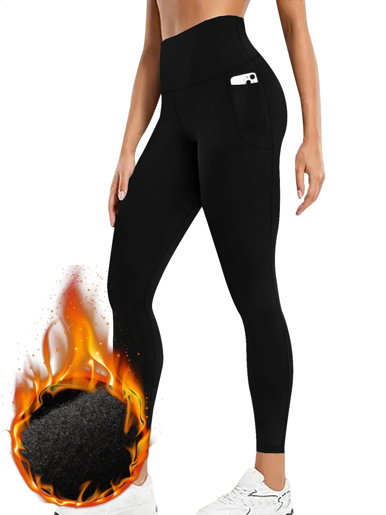 Womens Thermal Fleece Lined High Waisted with pockets Leggings Workout Winter Warm Thick Tights Soft Yoga Running Pants 251205