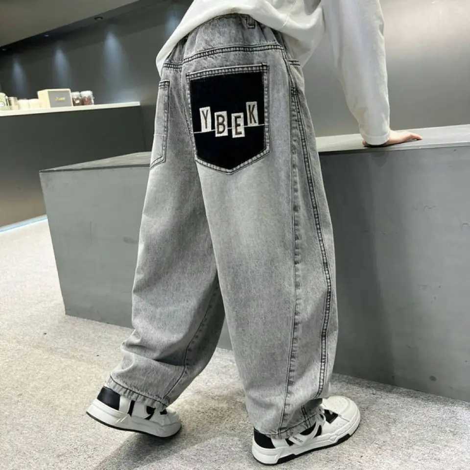 Light Grey Boys Denim Pants Spring Autumn Casual Relaxed Fit Medium To Large Kids JeansT251212