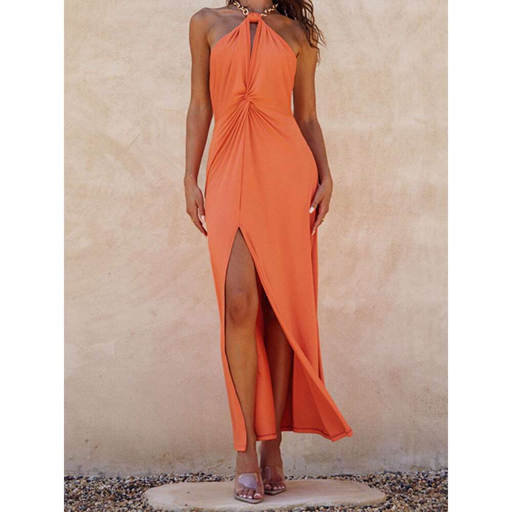 Casual Dress Women's Sexy Deep V-neck Bareback Solid Color Tight Dress Spring/Summer Sleeveless Club Ball Mini Tank Top slit