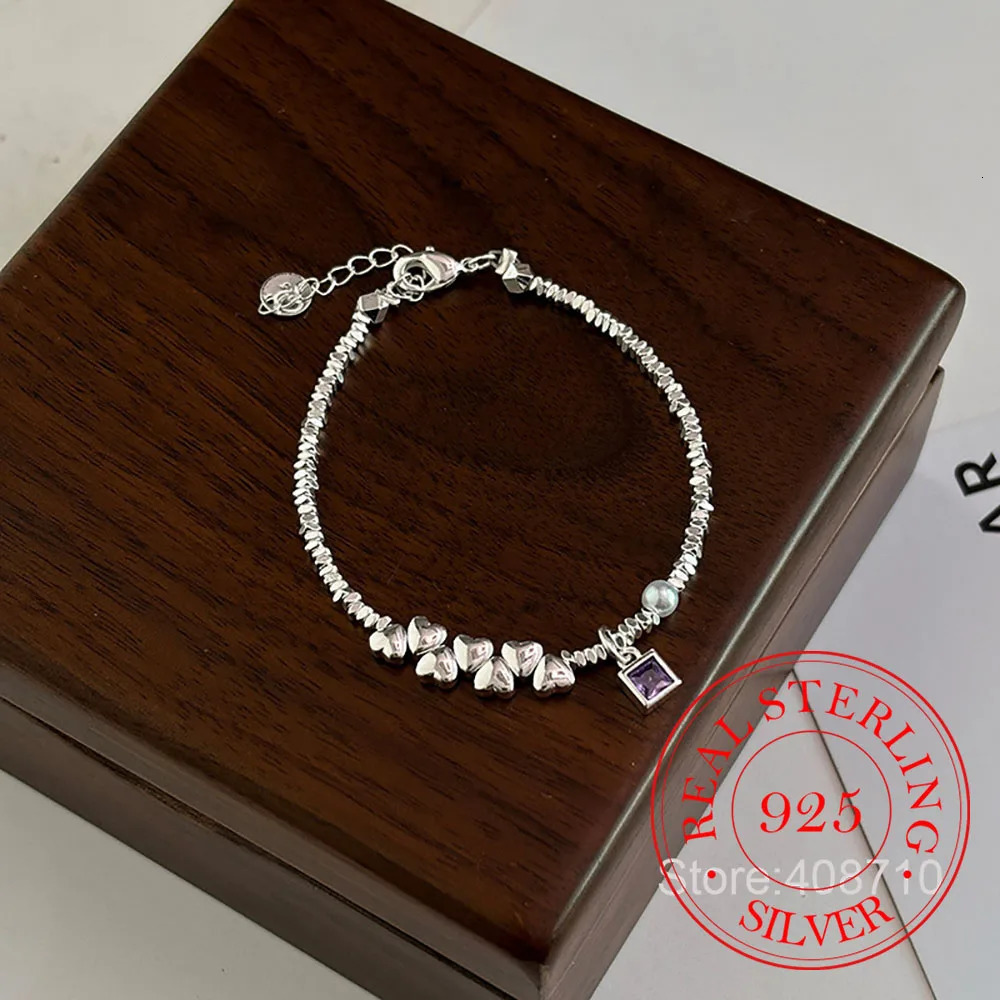 Korean 925 Sterling Silver Simple Romantic Hearts Charm Bracelet for Women Fashion Chain Wedding Party Engagement Jewelry Gift 251210