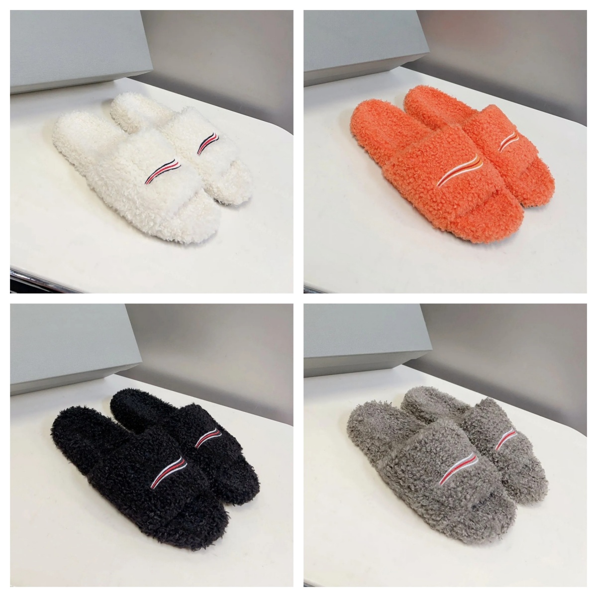 designer luxury fur slippers furry slides mens womens snow slipper multi grey black pink red orange winter