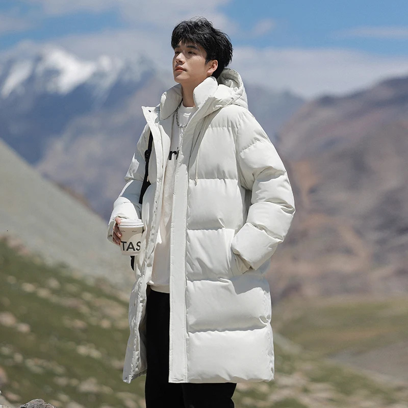 Mens Winter Ski Jacket Fashion Solid Color Thick Warm Long Parka Casual Windproof Cotton Coat Men Puffer 251210