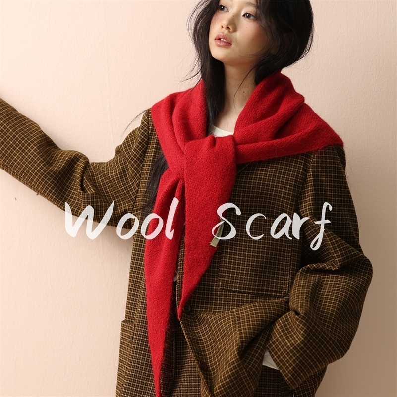 Big Size Wool Korean Style Knitted Triangular Scarf Women Winter Warm Headscarf Shawl Sold Color Neckerchief Kerchief Hijab 251128ww