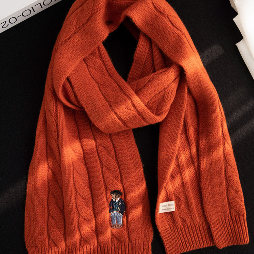 Écharpes Laine 100 ours broderie designer écharpe torsions pâte britannique vintage mode écharpe pour hommes et femmes hiver chaud