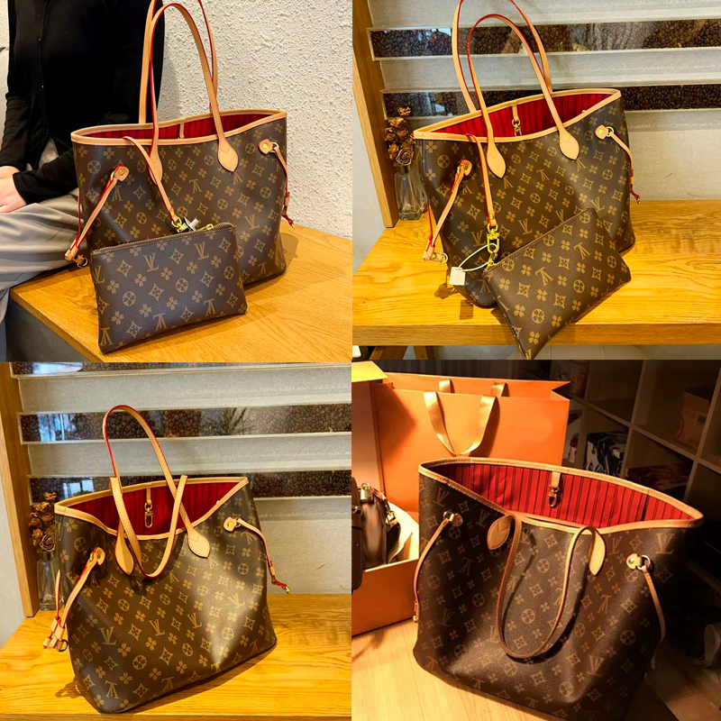 otes Totes Tote Bag Designer Bags Handbag Totes Wallet Fashion Leather Messenger Old Flower Brown Lattice MM Shoulder 2pcs High qualitys Women bags