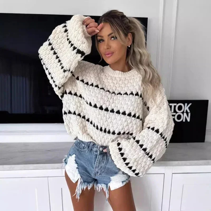 Autumn Winter Oversized Striped O-neck Sweater Women Loose Comfortable Casual Pullover Female Fashion Trend Knitted Sweaters 251211