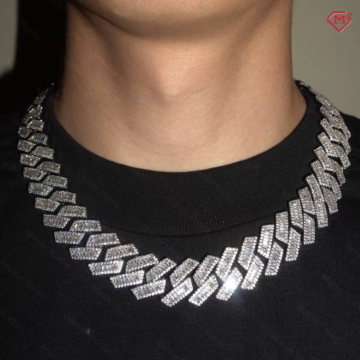 20mm Hip Hop Cuban Link Chain Customized Baguette Fine Jewelry 925 Sterling Silver Moissanite Cuban Chain