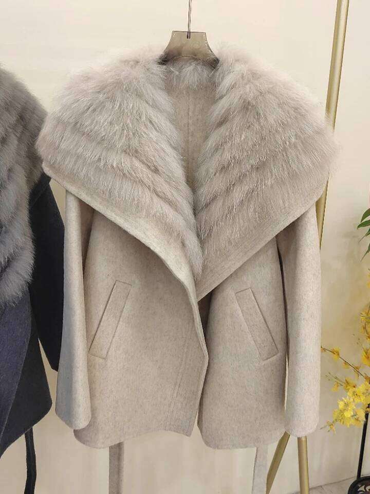 Fashion 2026 Autumn Winter Real Fox Coat Ladies Outwear Women Female Cashmere Natural Fur Wool Woolen Luxury Jacket