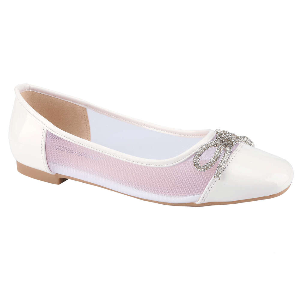 Ballerine da donna con punta quadrata, ballerine con pannelli in rete, sandali con fiocco, scarpe da donna leggere e comode