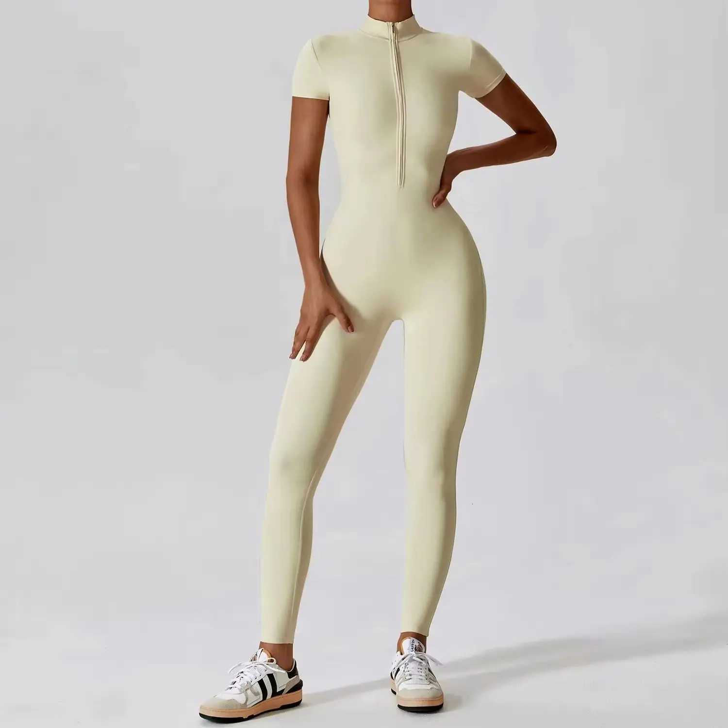 Yoga Set Womens Jumpsuits One-Piece Suit Zipper Short Sleeve Gym Push Up Workout Clothes Fitness Bodysuit Sportswear TracksuitT251212-image-1088148568