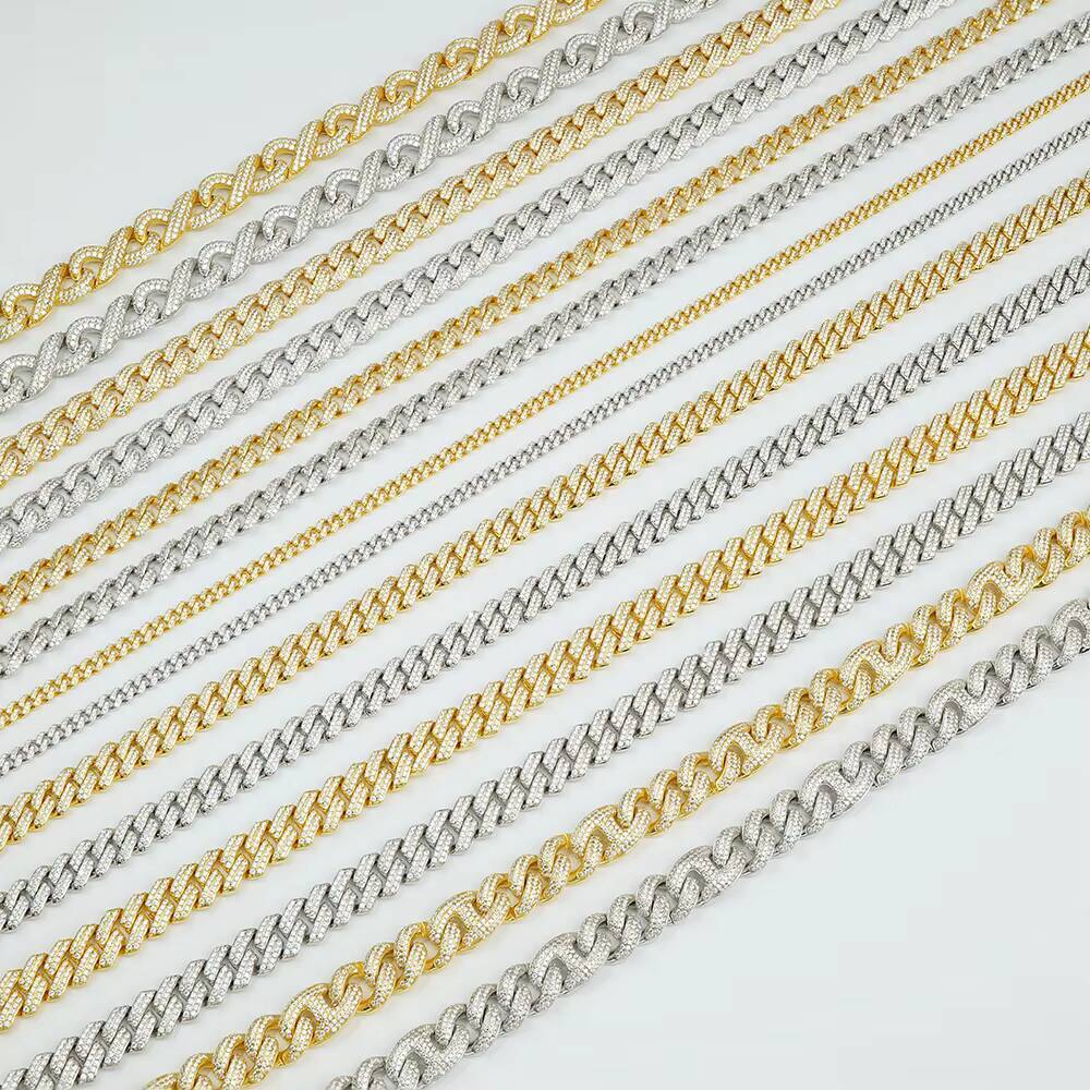 Custom 6-24mm Men Micro Luxury Fine Jewelry Necklaces Set Vvs1 Moissanite Hiphop Miami Cuban Link Chain in Sterling Silver 925