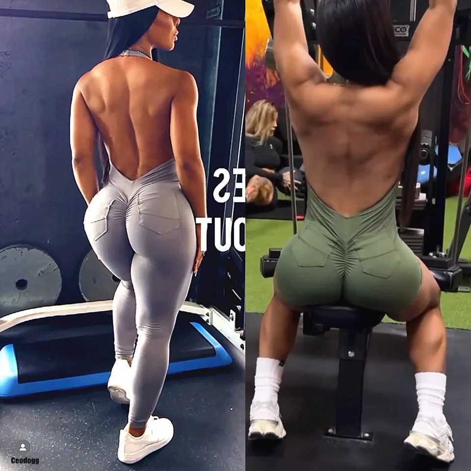 Pad Halter V Scrunch Romper Women One Piece Jumpsuit Workout Yoga Set Gym Clothing Scrunch Proof Butt Gym Active Suit XP66T251212-image-1088146856