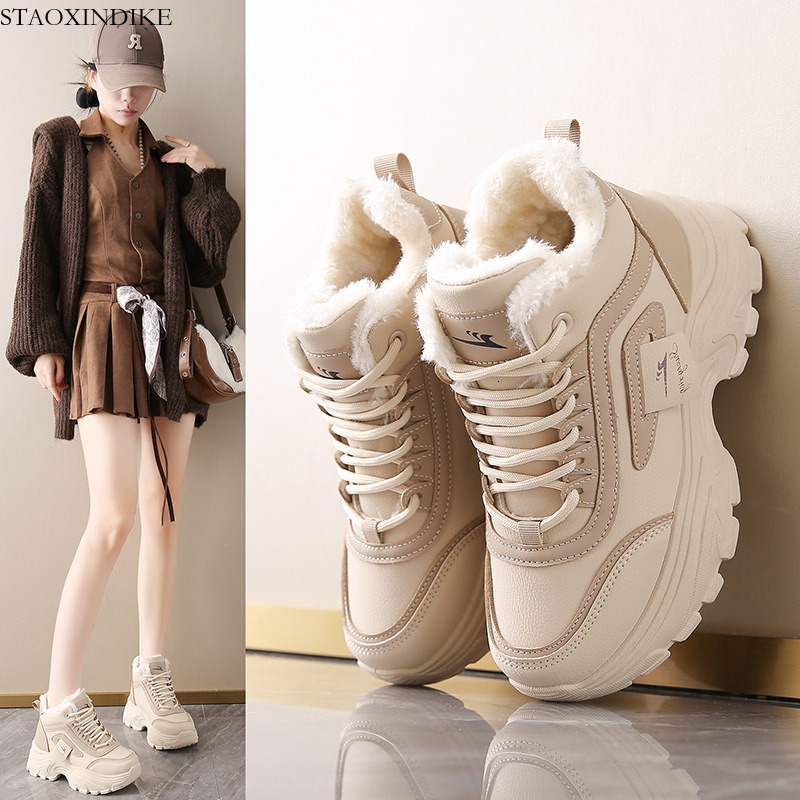 STAOXINDIKE 28098 Winter New Women's Shoes 2025 Fleece-Lined High-Top Shoes Versatile Sports Casual Thickened Warm Cotton Shoes Soft Sole