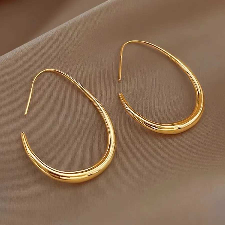 Glossy Minimalist Water Drop Design Hoop Earrings Copper 18K Gold Plated Jewelry Vintage Elegant Style For Wen Daily Wear X251212
